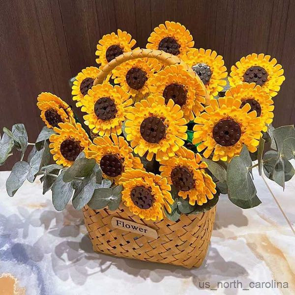 Bloques Ramo de girasol Bloques de construcción DIY Partícula pequeña Ramo de flores Juguetes ensamblados Adornos de girasol Bloque de construcción R230907