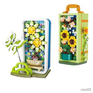 Blokken Zonnebloem Micro Deeltje Bloem Vlinder Kast Model Bouwsteen Creatieve MINI Ingemaakte Bakstenen Kinderen Speelgoed decor Geschenken R230718