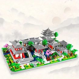 Blocs Suzhou Garden Puzzle Mini Particule Assemblage Bloc de construction Bloc de construction de style ethnique Toy House Childrens Boys and Girls Gift Wx