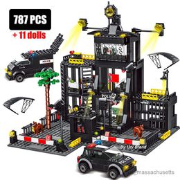 Blocks SWAT Station City Model Set Prison Car Policeman Boat Figures Building Blocks DIY Toy for Kids Boys Gift R230814