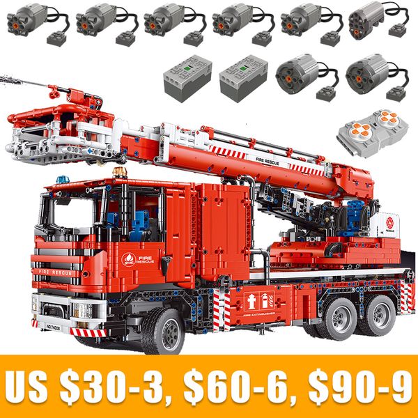 Bloques de coche técnico T4008 APP Control remoto Moter Power Fire Rescue Vehicle Building Bricks Sets juguetes para niños regalo 230209