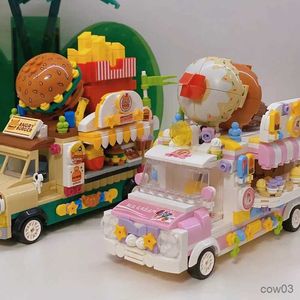 Bloques técnicos Mini camión de comida de hielo, bloques de construcción de automóviles de Hamburgo, modelo de calle para acampar, montar ladrillos, juguetes para niños, regalo R231031