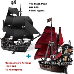 Blokkeert The Black Pearl en Queen Anne's Revenge Ship Building Blocks Toy Birthday Christmas Gift compatibel 4195 4184 230206
