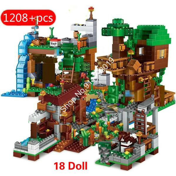 Bloques TOMY 1208 Uds edificio Compatible Minecraftinglys pueblo Warhorse ciudad árbol casa cascada juguetes educativos 231114