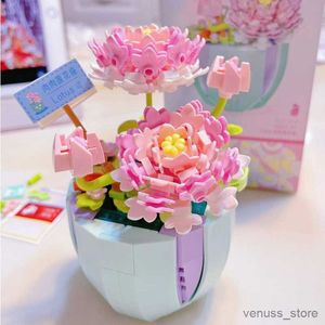 Blocs Jouets pour Filles Mini Blocs de Construction En Pot Fleurs Fleurs Plantes Bonsaï Décoration De Bureau Jouets D'assemblage Pour Enfants R230629