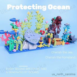 Blokken Onderwaterwereld Zeedieren Bouwstenen Speelgoed Stralen Schildpadden Vis Octopus met waterplanten Blokkenset DIY-speelgoed voor kinderen R230911