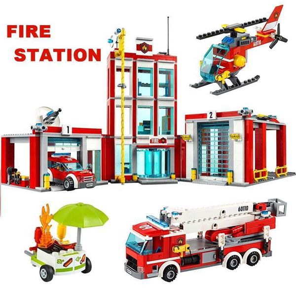 Blocks Urban Fire Stations Tamis Combat Trucks Helicopters Blocing Blocs Fire Trucks Bricks Educational Toys Childrens Cadeaux WX