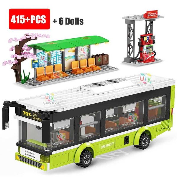 Bloqueos Transporte urbano de color azul verde Pasajeros Pasajeros Story Sings Sets Public Sets Models Blocks Building Toys Boy Gifts WX
