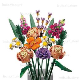 Blocs Valentin Day Bouquet Building Blocage Modèle Girl Girl Gift Romantic Flower Plant Home Bonsai Decoration DIY Assemblé Toy Brick H1120 T240325