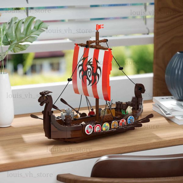 Blocs Viking Ship Médieval Milital Longship Blocshyshs Set Sodiers Figures Boat Bricks Toys Creative Toys for Kids Birthday Gift T240325