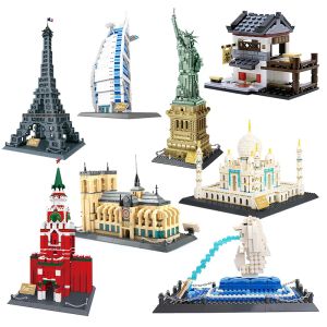 Bloques Wange City Architecture Building Blocks The Statue of Liberty Roman Colosseum Eiffel Tower Modelo de ladrillos Juguetes para niños regalo