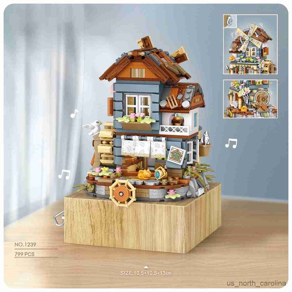 Bloques de construcción de música para niños y niñas, molino de viento, casa creativa, modelo de castillo, juguete de montaje, regalo, R230911