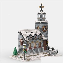 Bloques de la Iglesia de la Iglesia de la Villa de Invierno Kit de bloques de la ciudad Ciudad de nieve Modar Arquitectura Modelo de ladrillo Juguete para niños Regalos de Navidad D otcaz