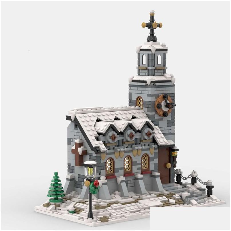 Blocchi inverno inverno in chiesa di costruzione Kit City Street Snow House Modar Architecture Brick Model Toy per bambini Gifts di Natale D Otcaz