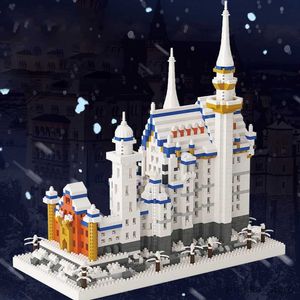 Blokken met LED Licht Zwanenmeer Kasteel Bouwsteen Montage Mini Wereld Architectuur Model Speelgoed Voor Kinderen Xmas Geschenken R230701