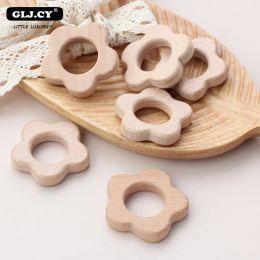 Bloques Fleur en bois Teether Rings Beech dentition de la dentition en bois jouet animal rondette bébé pendu diy pacification chaîne de dentition jouets