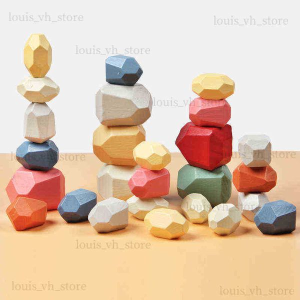 Blocs Empilement arc-en-ciel en bois Blocs Colored Balance Balancing Stone Rock Game créatif Kids Apprenez les jouets éducatifs pour les enfants T240325