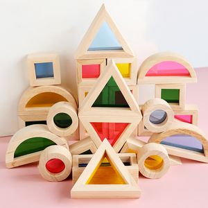 Blokkeert houten regenboogstapels creatief kleurrijk leren en educatief bouwlichtgebouw speelgoed voor kinderen 230209