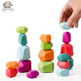 Blocs en bois arc-en-ciel pierres construction coloré bois jouet bloc empileur jeux d'équilibrage Montessori jouets éducatifs pour enfants 230111