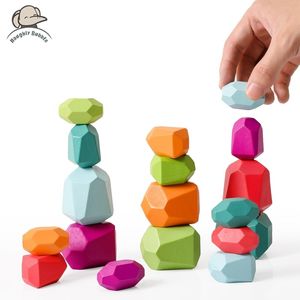 Blokken houten regenboogstenen bouwen kleurrijke houten speelgoedblokstapelbalanceringspellen montessori educatief speelgoed voor kinderen 230111