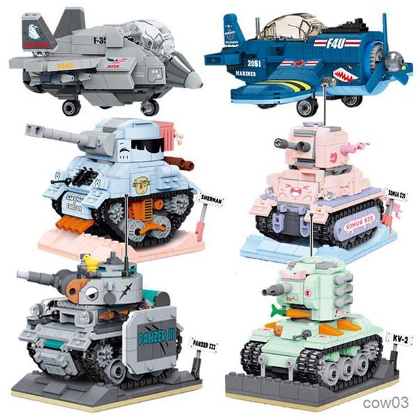 Bloques WW2 Tanque Modelo de avión Bloques de construcción DIY Aviación militar Combatiente Montaje de micropartículas Adornos Regalo para niños Juguetes para niños R230718