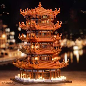 Blokken Gele Kraantoren bouwsteen China-Chic micro boor deeltje kinderpuzzel montage bouwmodel R230911