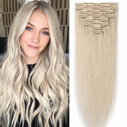 Clip brun noir blond sur les extensions de cheveux réelles extensions de cheveux humains 100g 8pcs 20 couleurs brésiliennes indiennes doubles têtes à double tête