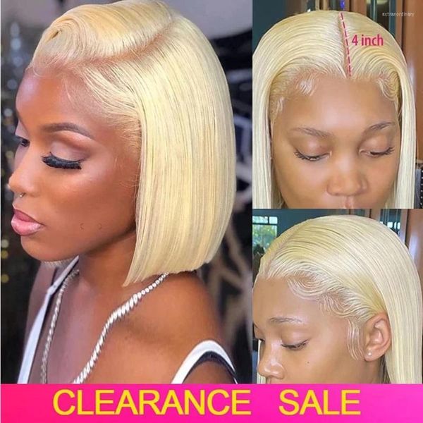 Blonde 613 Court Bob Perruques 13x4 HD Lace Front Perruque de Cheveux Humains Brésilienne Droite Transparente