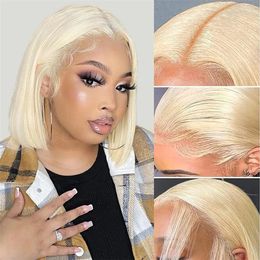 Blonde bob droit des cheveux humains courts 613 HD en dentelle avant naturel de la cheveux pré-cueillie pour les femmes noires 240401