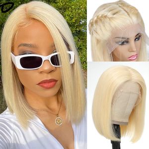 Blonde Bob Pruik Menselijk Haar Transparante 13X4 Lace Front Pruiken Steil Menselijk Haar Bob Pruiken Korte Pruiken Pre geplukt Haar Voor Vrouwen