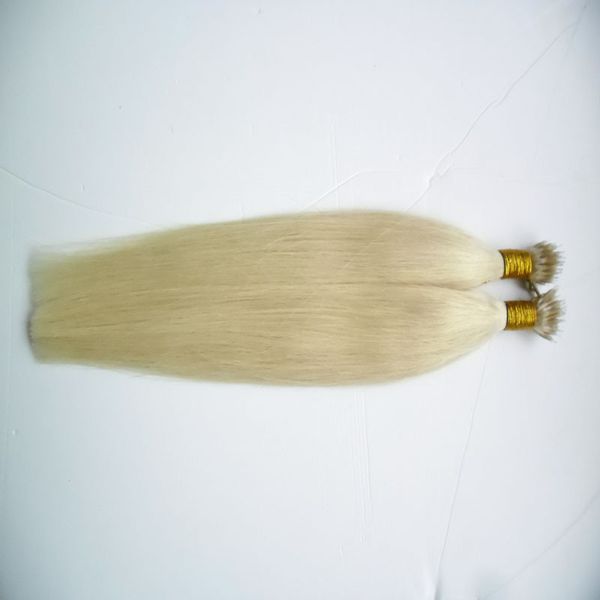 Cheveux brésiliens blonds, droites, micro-perles, aucun anneau Remy Nano ne lie les extensions de cheveux humains 200g 1g / s Platinum Blonde cheveux vierges