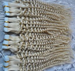 Ruban de cheveux brésiliens blonds dans les extensions de cheveux humains crépus bouclés 1024quot 200g 80pcs ruban frisé lâche dans les extensions de cheveux blonds 7536361