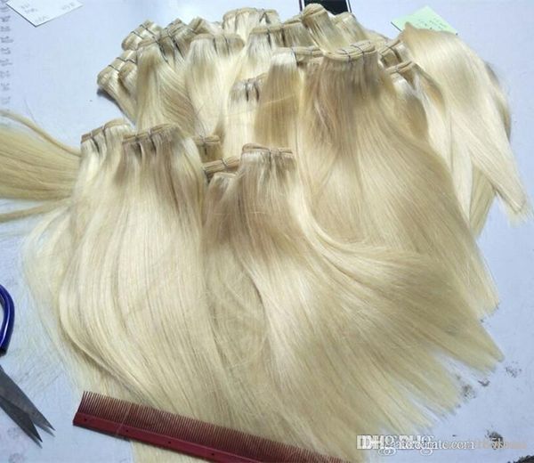 Blonde Couleur 613 # Soie Vague Droite Bundles 6 Pcs / Lot Péruvien Vierge Cheveux Humains Tisse Extensions Livraison Rapide