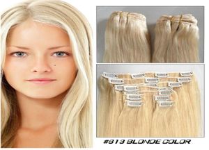Clip de couleur blonde dans l'extension de cheveux humains droite 16quot24quot Clip indien Remy sur cheveux pas cher hair13812669231976