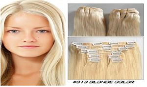 Clip de couleur blonde dans l'extension de cheveux humains droite 16quot24quot Clip indien Remy sur cheveux pas cher hair13812666238131
