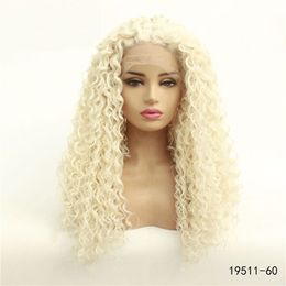Blonde Couleur Synthétique Simulatin Cheveux Humains Avant de Lacet Perruques Afro Crépus Bouclés Haute Température Fibre perruques de cheveux humains 19511-60