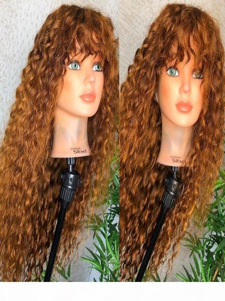 Pelucas de cabello humano con frente de encaje rubio rizado 13x6 con pelo de bebé pelucas llenas de encaje brasileño con flequillo para mujeres negras rayita natural8953490