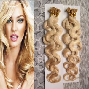 Blonde Haar 200g 1G / Strand Dubbel Getrokken U Tip Haarverlenging Keratine Body Wave Pred Bond Keratin Menselijk Haarverlenging