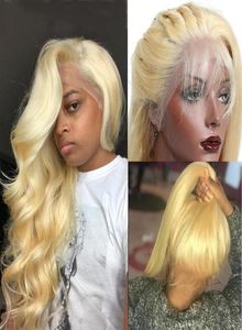 Blond menselijk haar kanten voorpruik vooraan voor geplukte lichaamsgolf peruaans haar gluueless 613 blonde volledige kanten voorpruiken voor zwarte WOM7263237