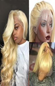 Blonde à cheveux humains Perruque avant pré-cueillette Body Wave Peruvien Hairlesless 613 Blonde Blonde Full Lace Front Perruques pour Noir Wom3148885