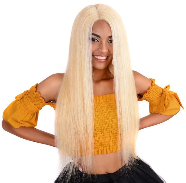 Perruques de cheveux humains blonds Extra longue droite européenne Remy cheveux humains dentelle avant perruque avec partie de cheveux de bébé couleur 6136338006