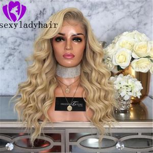 Blonde kant pruiken voor vrouwen synthetisch haar pruik lange losse golf cosplay pruiken hittebestendige vezel lijmloze 24 inches