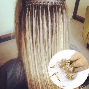 Blonde lus Micro ring Haarextensies Remy Human Hair Ombre Straight14inch-24inch #613 Remy European Micro Beads Hair
