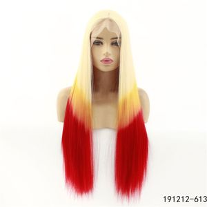 Blonde Mix Kleur Synthetische Lacefront Pruik Simulatie Menselijk Haar Kant Front Pruiken 26 Inches Lange Rechte Perruques 191112-613