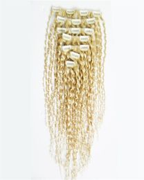 Blonde mongole Afro crépus bouclés armure Remy pince à cheveux dans les extensions humaines 7 pièces ensemble 100g clip dans les extensions W2204015869742