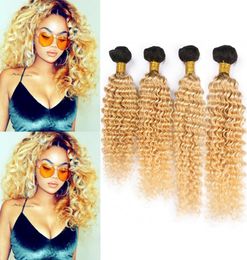 Blonde ombre Poules à cheveux humains brésiliens Deep Wave Weave 1B 613 ombre Human Hair 4 Bundle Offres Dark Roots Roots Virgin Hair Extension7387616