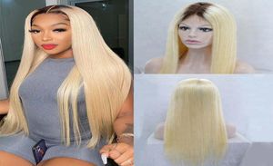 Blond Ombre Wig Human Hair met donkere wortels volledige kanten pruik voor jonge vrouwen 13x4 HD kanten voorpruik ombre menselijk haarpruiken pre pluked6040695