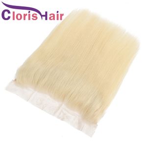 Blonde Cheveux Humains Fermeture Soie Droite Brésilienne Vierge Platine Blonde 13x4 Full Lace Frontals Pièce Pré Pincée 613 Top Fermetures