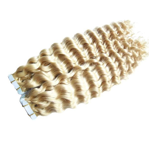 Extensions de cheveux de bande de trame de peau blonde pour femme noire extension de bande de cheveux bouclés vierges 40pcs bande frisée crépue dans les extensions de cheveux 100G