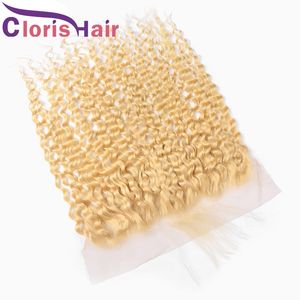 Blonde Water Wave Fermeture de cheveux humains # 613 Vierge brésilienne humide et ondulée 13x4 Fermetures frontales en dentelle Blond Top Full Frontals Piece